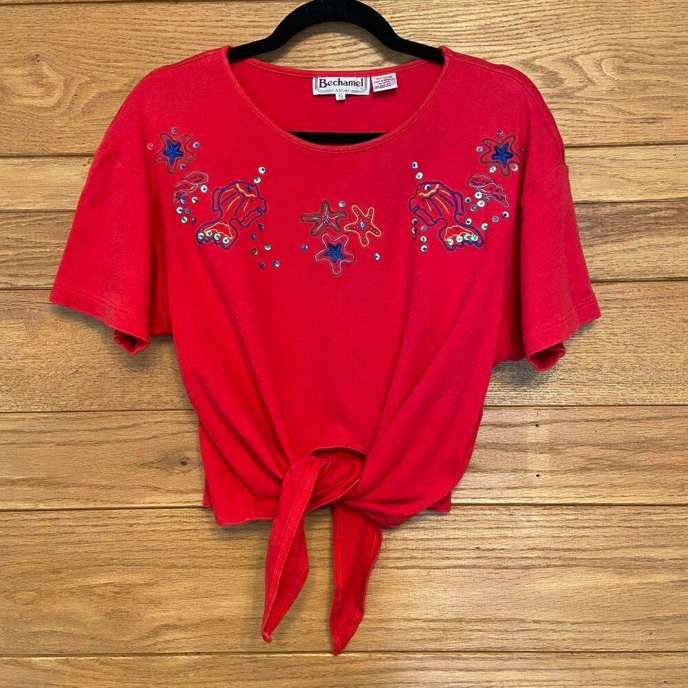 Vintage 80s fish sequin tie front Bechamel t-shirt